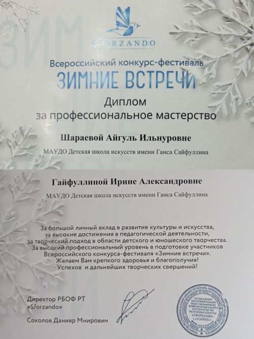 Награда за мастерство: достижения бавлинцев на конкурсе «ЗИМНИЕ ВСТРЕЧИ SFORZANDO»