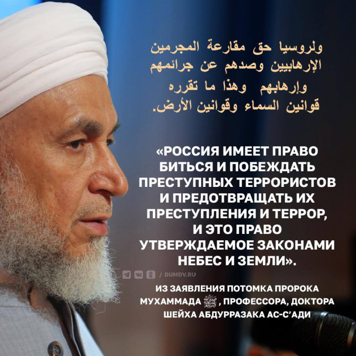 Потомок пророка Мухаммеда: Россия имеет право бороться с терроризмом