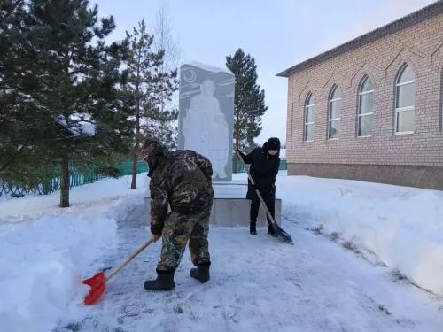 Шалтылар һәйкәлләрне кардан чистартты