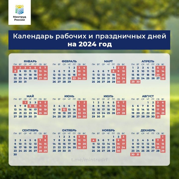 Стал известен календарь рабочих и праздничных дней на 2024 год